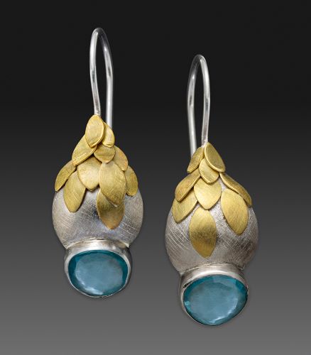 silver, 18k gold and aquamarine earrings by Christiane Danna