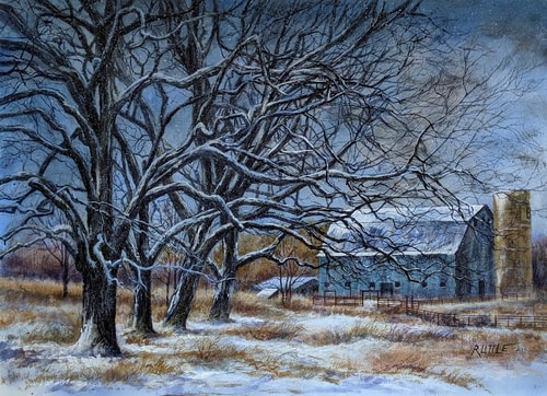 snowy landscape painting by Robert Little