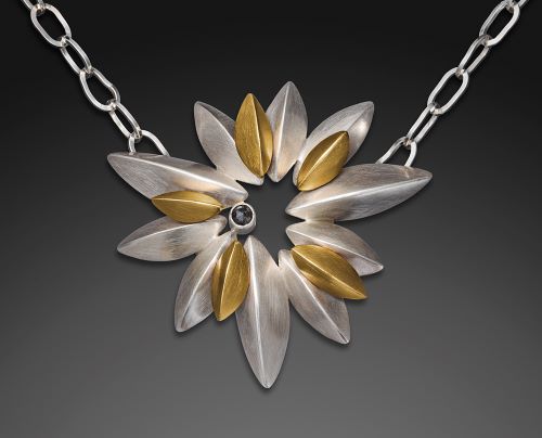 silver, brass and diamond necklace by Christiane Danna