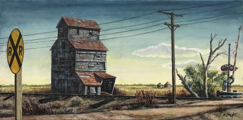 painting of a Kansas grain elevator by Robert Litttle