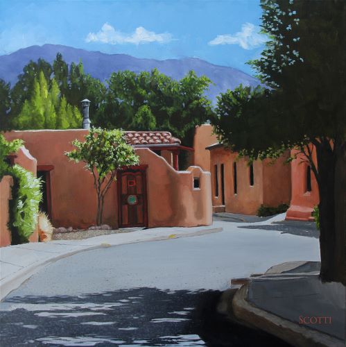 painting of Alto St in Santa Fe by Dorian Vincent Scotti