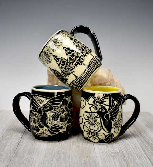 Nature Inspired Sgraffito Stoneware Mugs and Plates I Dani Montoya