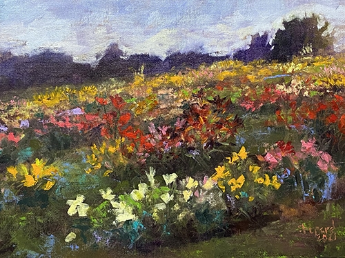 floral landscape in pastels by Linda Shepard
