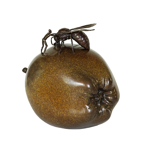 bronze apple and hornet sculpture by Martin Pierce