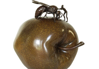 bronze sculpture of an apple and hornet by Martin Pierce