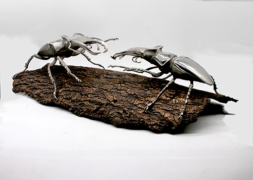 mixed alloy Stag Beetle sculpture by Martin Pierce