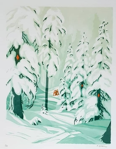 landscape block print by Katie Dean