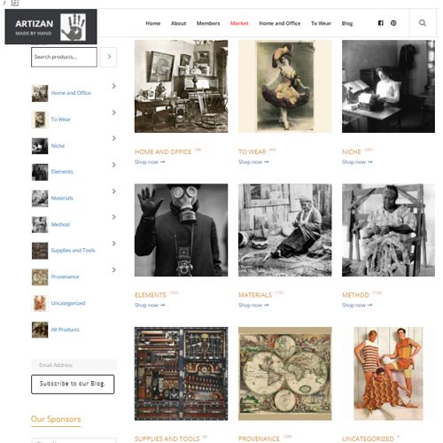 Artizan Made website market categories