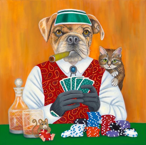 dog playing cards by Dawna Boehmer
