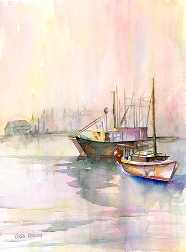 watercolor of boats by Karen Keough