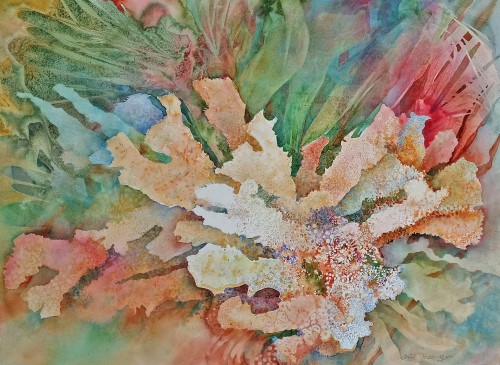 watercolor of coral reef by Janet Hassinger
