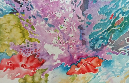 watercolor of coral reef by Janet Hassinger