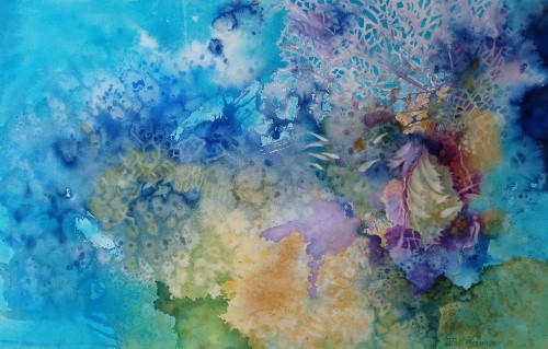 watercolor of coral reef by Janet Hassinger