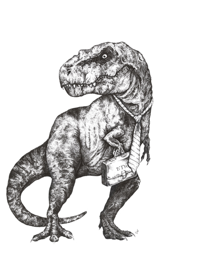 dinosaur pen and ink drawing by Sarah Jean Holt