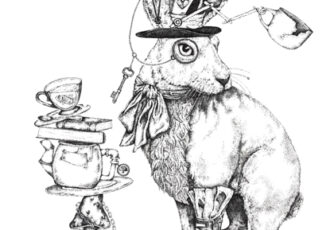 Alice in Wonderland themed pen and ink drawing by Sarah Jean Holt