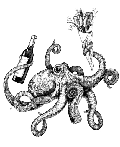 pen and ink drawing of an octopus by Sarah Jean Holt