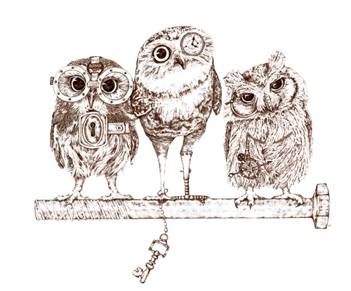 pen and ink drawing of owls by Sarah Jean Holt