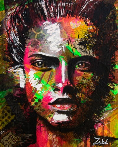 mixed media portrait by Zabé