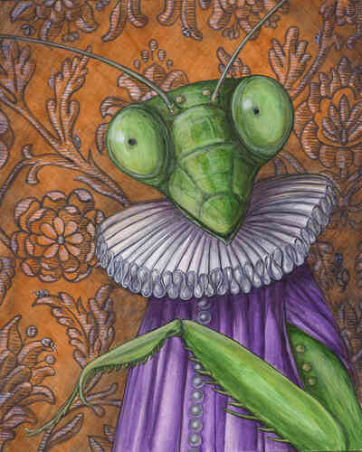 praying mantis portrait by Ellen Paquette