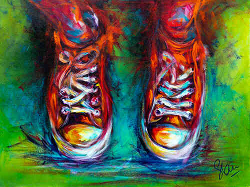 painting of sneakers by Sian Pampellonne