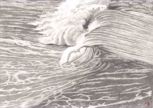 graphite seascape drawing by Anne Reboul
