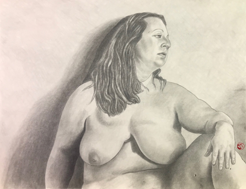 graphite drawing of a woman by Anne Reboul