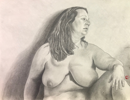 disegno in grafite di una donna di Anne Reboul