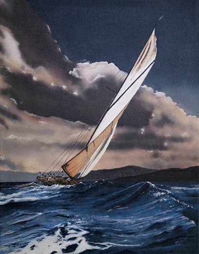 painting of a sailboat by David L. Hunt