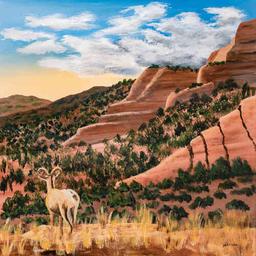 Dipinto di paesaggio delle Montagne Rocciose di Patricia Gould