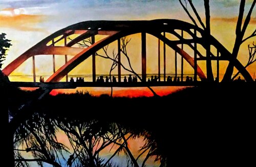 Painting of people on a bridge in Selma, Alabama