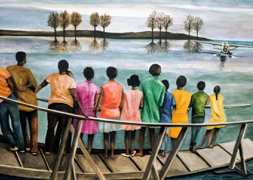 Gruppo di afroamericani su un ponte in attesa
