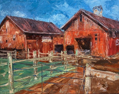 painting of a barn by Gale Suver