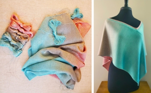 Fiber art knitted shawl by Jacquelyn Roesch-Sanchez