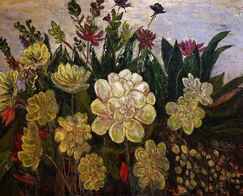 floral oil and cold wax painting by Michael Hartstein