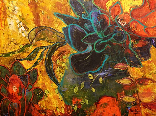 floral oil and cold wax painting by Michael Hartstein