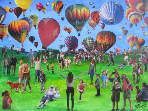 hot air balloon scene collage by Ann Schwartz
