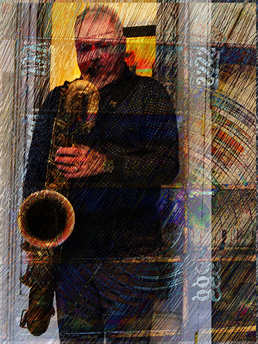 digital photo of a saxophone player by Jenny Pivor