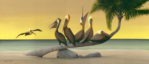painting of pelicans by John Ketley