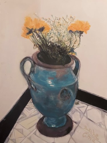 Dipinto ad olio di fiori dell'artista Claire Vines