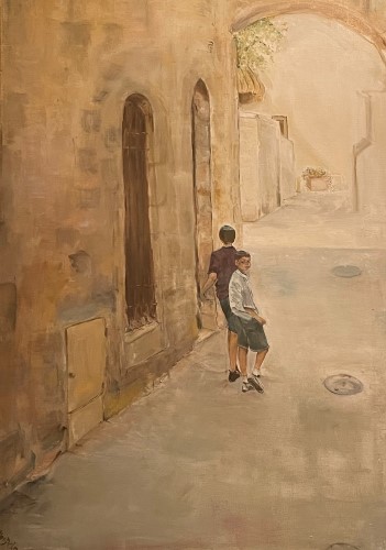 painting of two boys on Shabbat