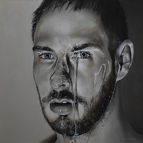 Realistic portrait of a man dripping with water
