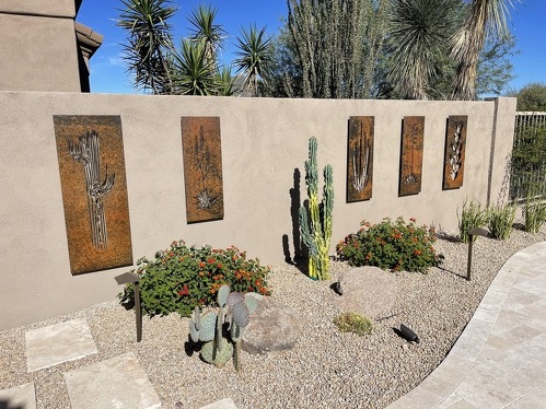 outdoor botanical steel panels of cactus by Daniel Moore