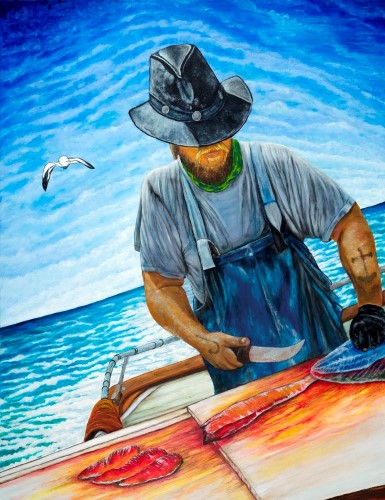 painting of a fisherman by Denise Henderscheid