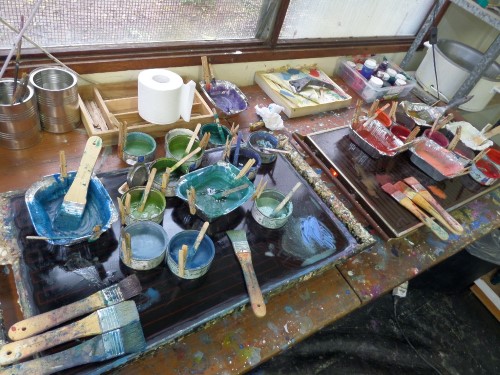 a variety of encaustics found in artist Leonie E Brown's studio