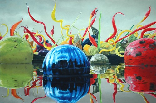 Still life oil pastel painting of Dale Chihuly's glass art