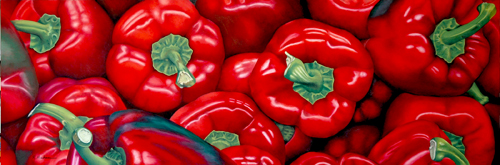 realistic oil pastel painting of red peppers