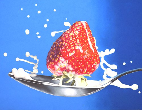 Hyperrealistic oil pastel painting of a strawberry by Russell Mackensen