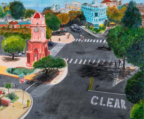 Painting of an intersection in Santa Cruz, CA