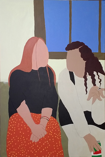 painting of two women in conversation by Terri Lloyd