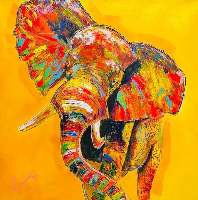 colorful painting of an elephant by artist Ramon Aristizabal